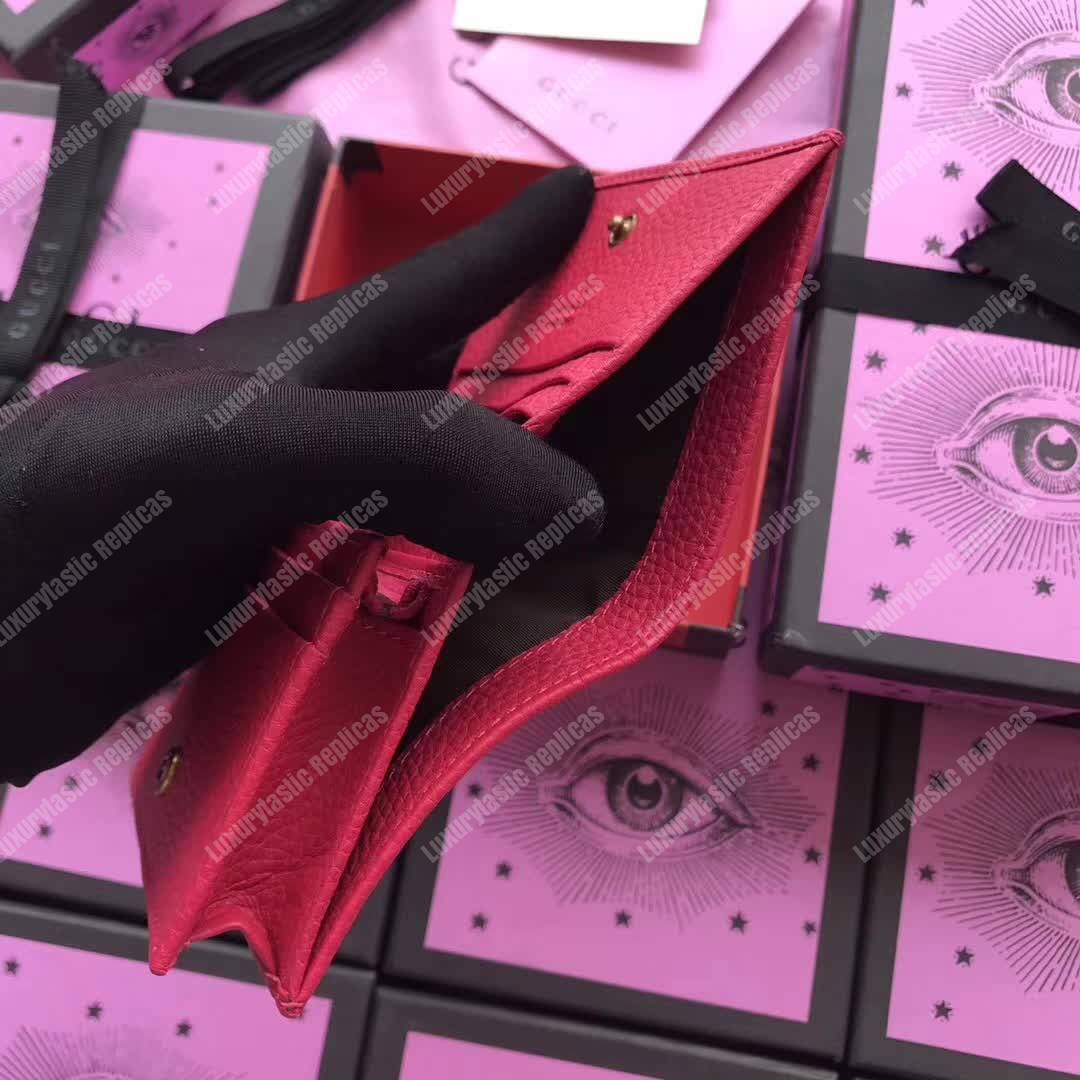 G*u*i gg leather card case with butterfly bright pink