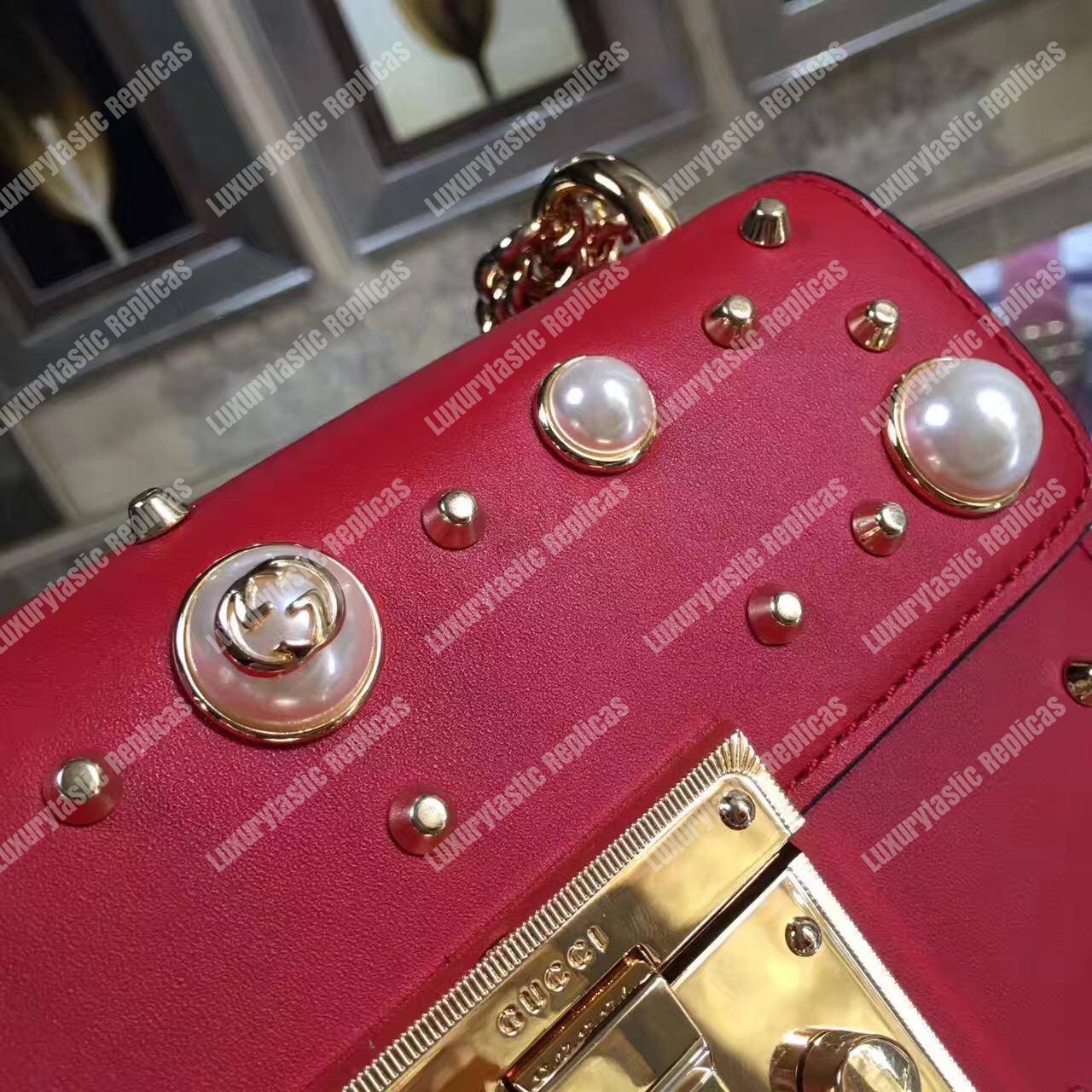 G*u*i padlock shoulder bag red with pearls