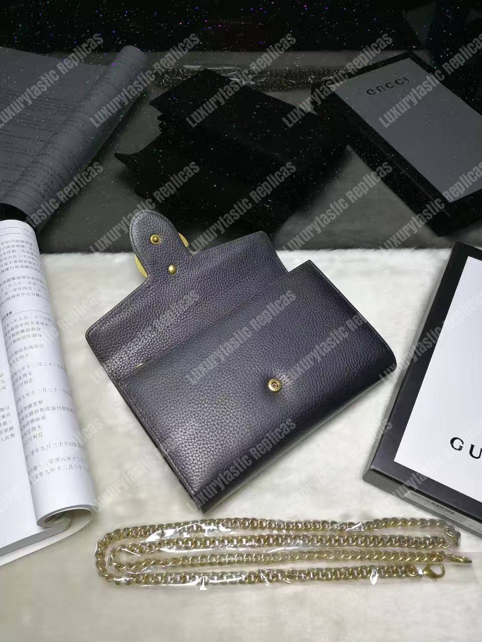 G*u*i gg marmont leather mini chain bag black