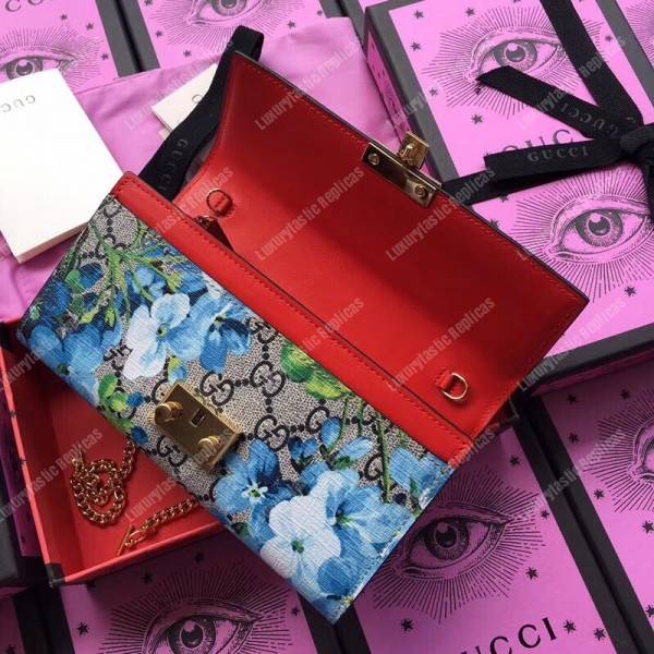 G*u*i gg blooms sup*e padlock continental wallet blue