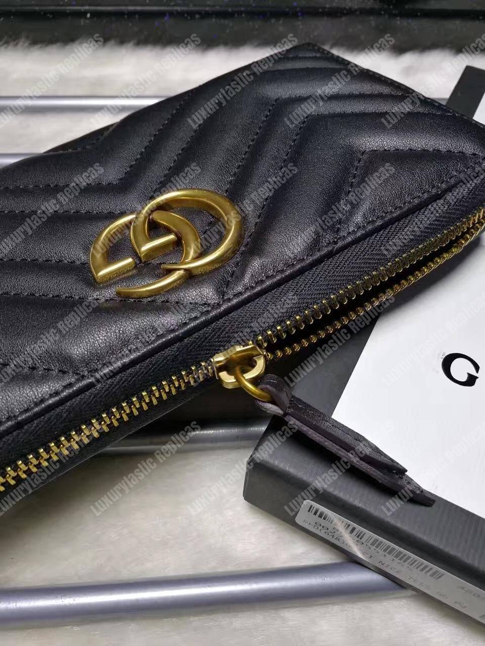 G*u*i gg marmont zip around wallet chevron black