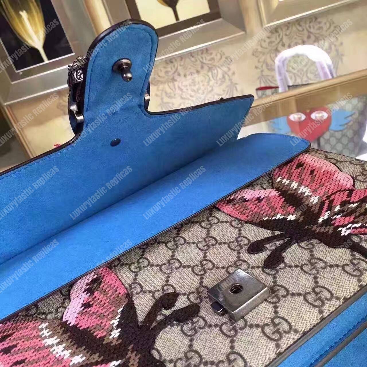 G*u*i dionysus embroidered shoulder bag cat/star/butterfly