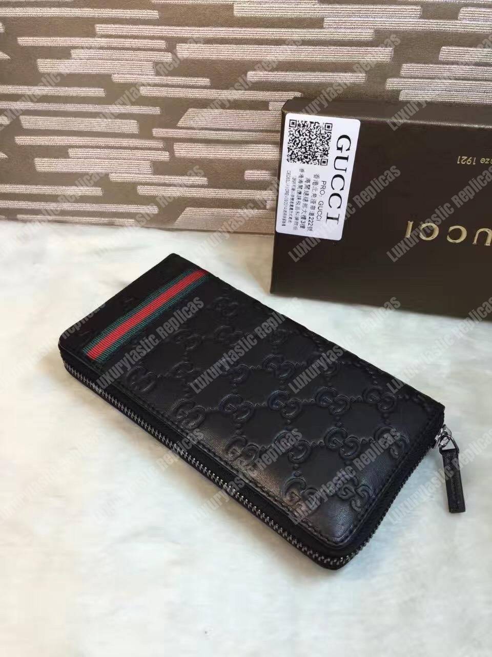 G*u*i gg signature offset web zip around wallet black