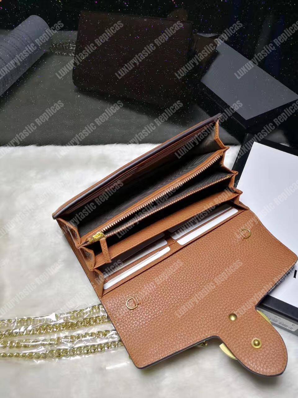 G*u*i gg marmont leather mini chain bag tan