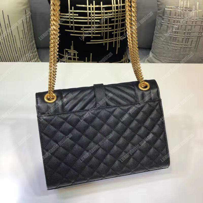 Saint Laurent Envelope Medium Bag Mix Matelassé Grain De Poudre Embossed leather Black Gold-Toned
