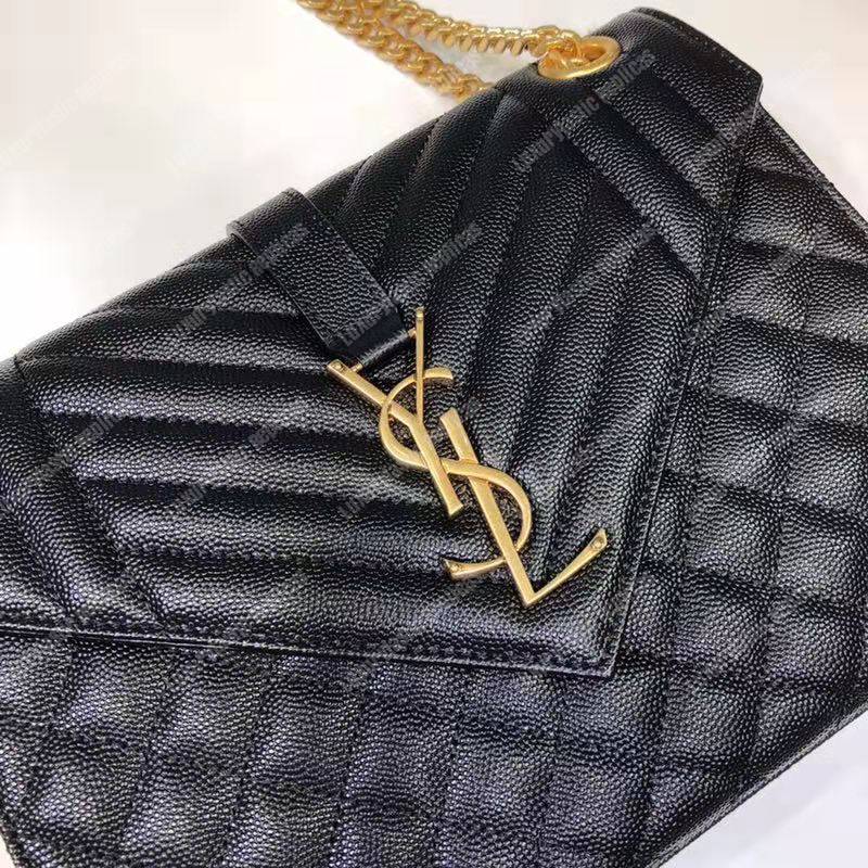 Saint Laurent Envelope Medium Bag Mix Matelassé Grain De Poudre Embossed leather Black Gold-Toned