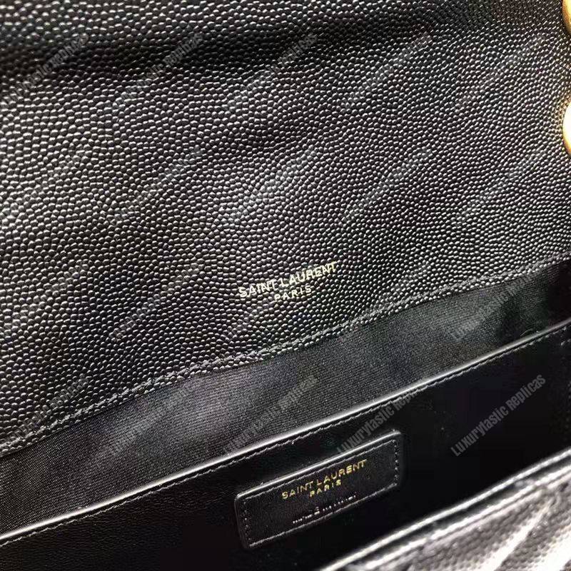 Saint Laurent Envelope Medium Bag Mix Matelassé Grain De Poudre Embossed leather Black Gold-Toned