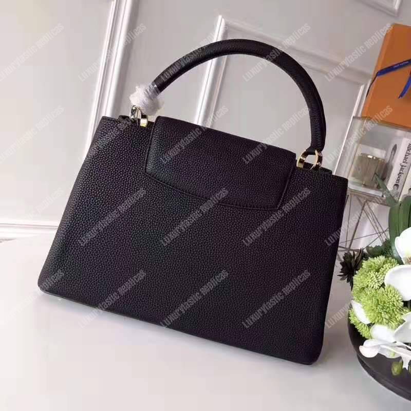 LV Capucines MM Taurillon Leather Noir Electric