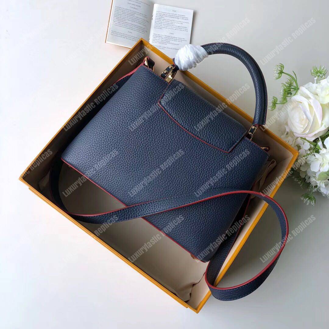 LV Capucines BB Taurillon Marine Rouge