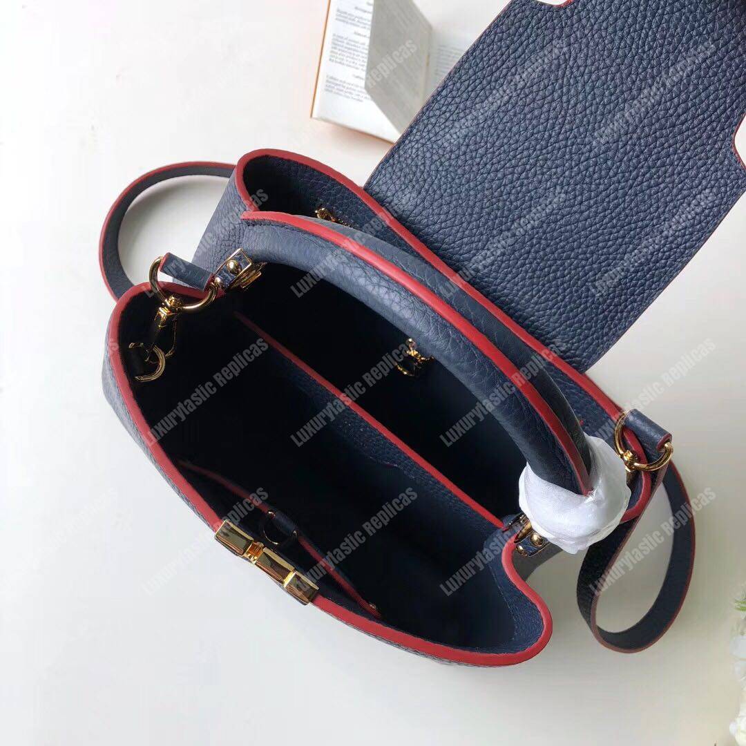 LV Capucines BB Taurillon Marine Rouge