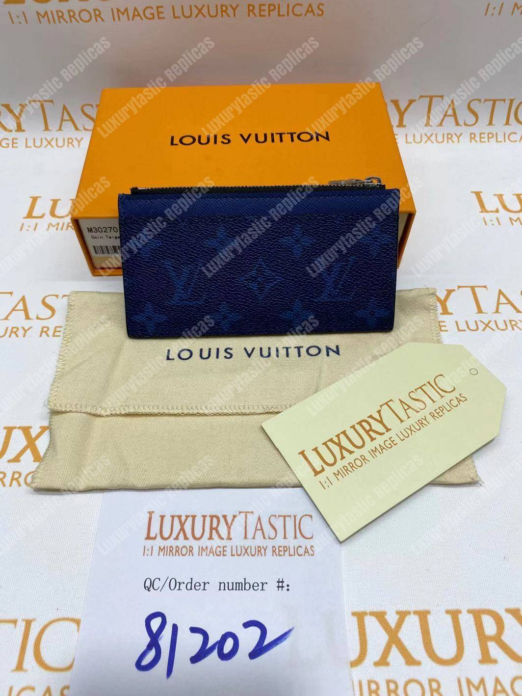 LV Coin Card Holder K45 Taiga Monogram Navy Blue