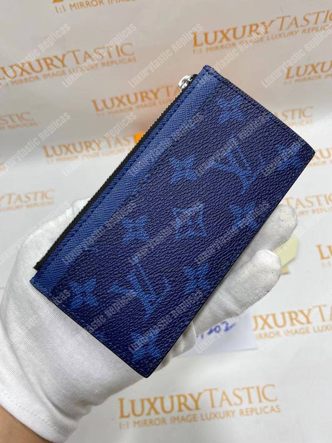 LV Coin Card Holder K45 Taiga Monogram Navy Blue