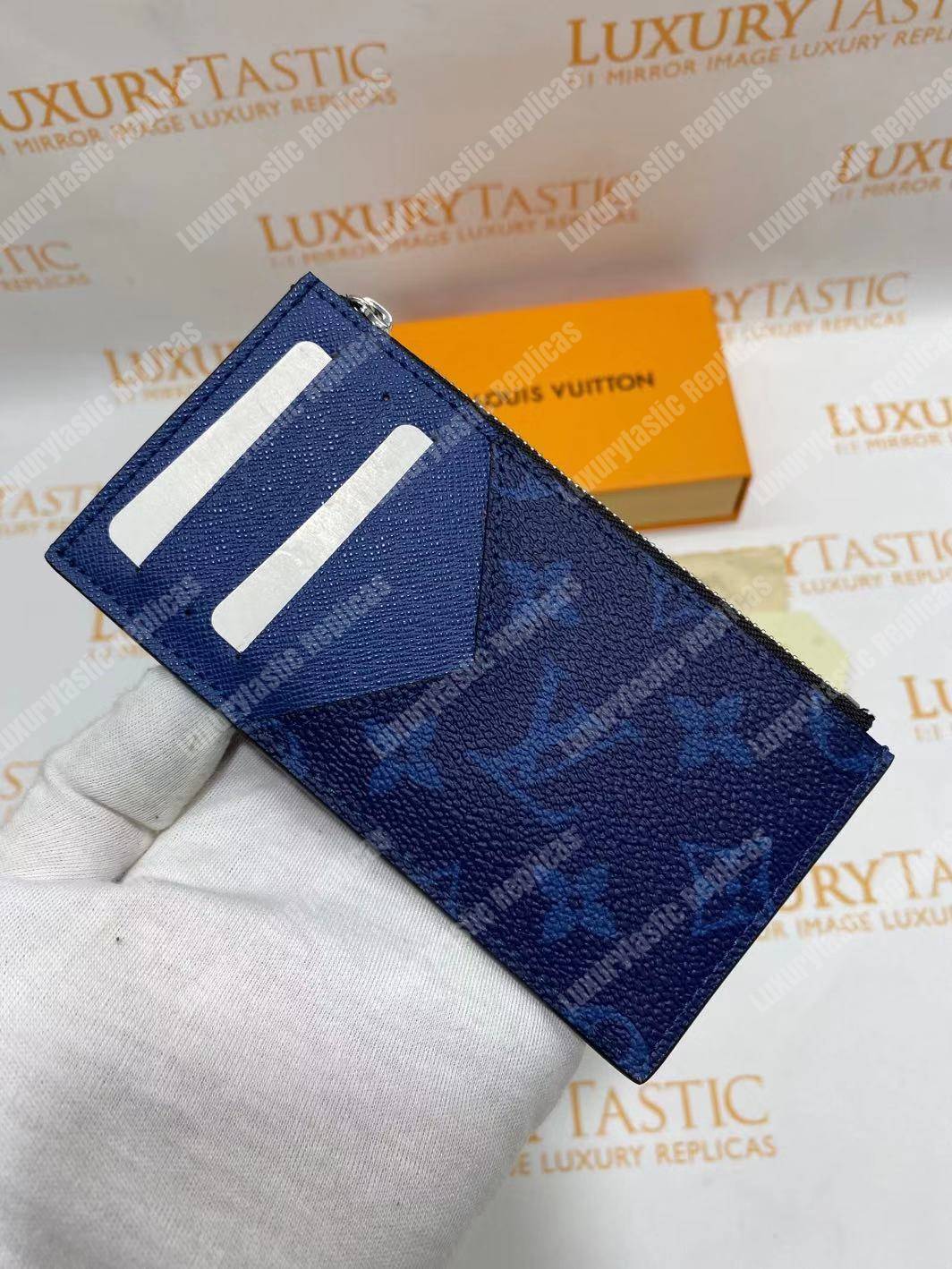 LV Coin Card Holder K45 Taiga Monogram Navy Blue