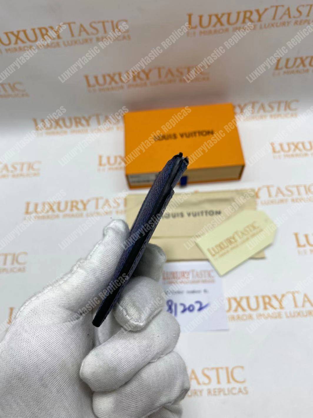 LV Coin Card Holder K45 Taiga Monogram Navy Blue