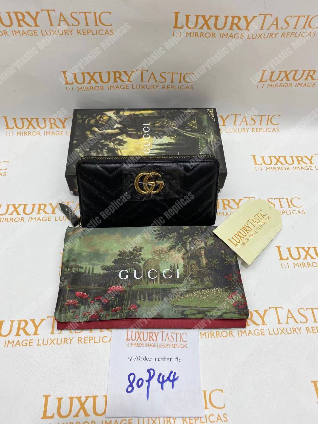 G*u*i gg marmont zip around wallet chevron black