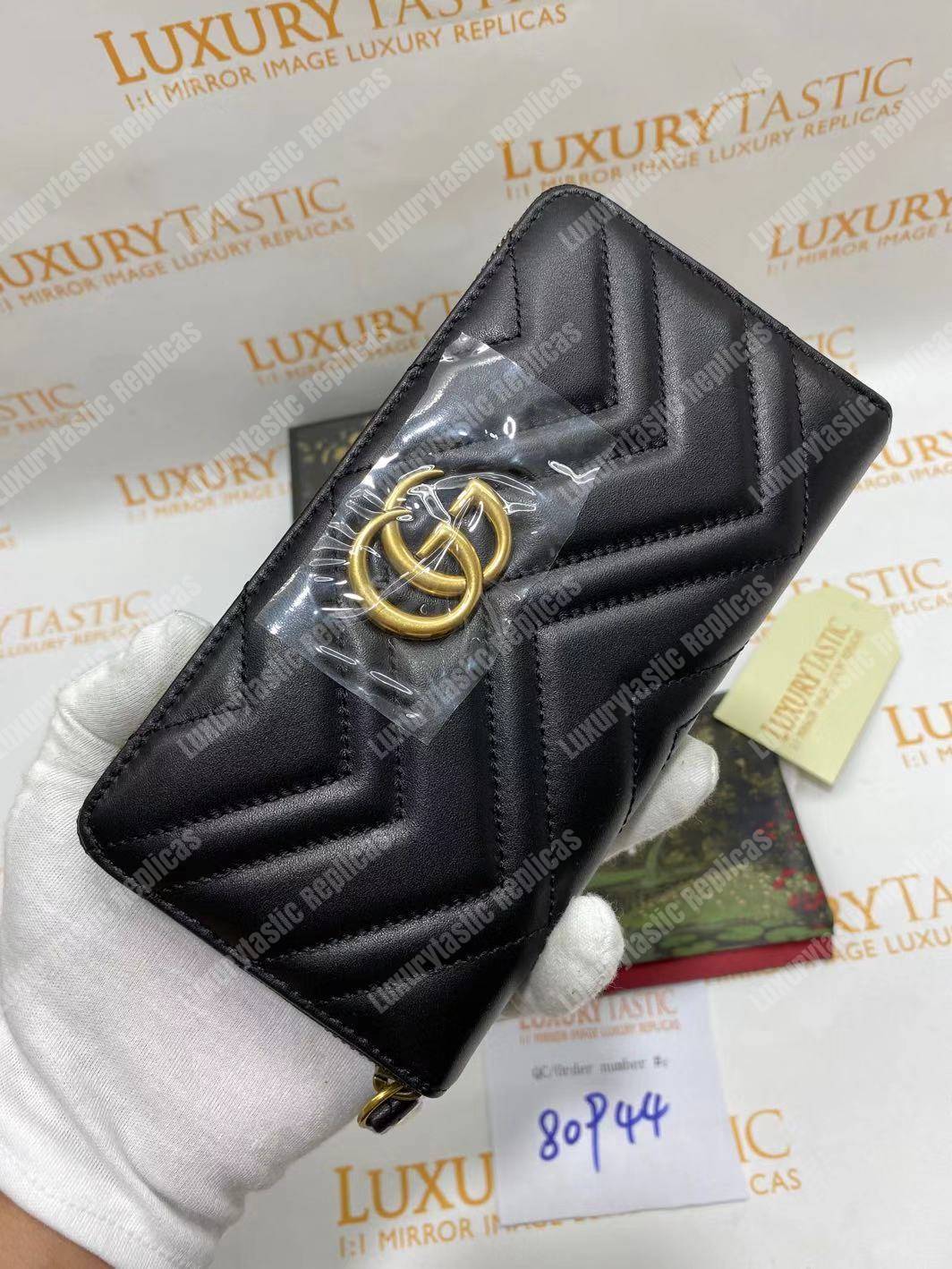 G*u*i gg marmont zip around wallet chevron black