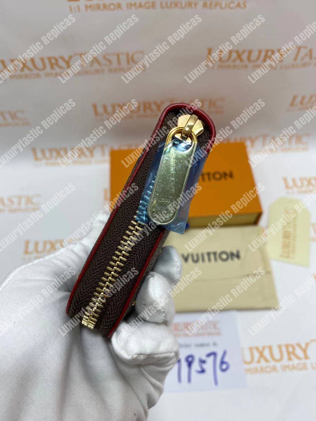 LV Zippy Wallet Damier Ebene Gold Studs