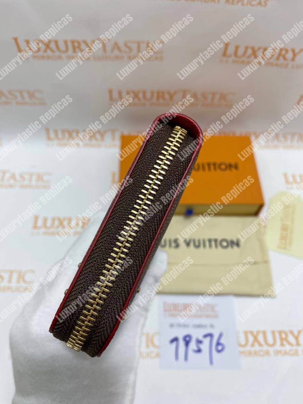 LV Zippy Wallet Damier Ebene Gold Studs