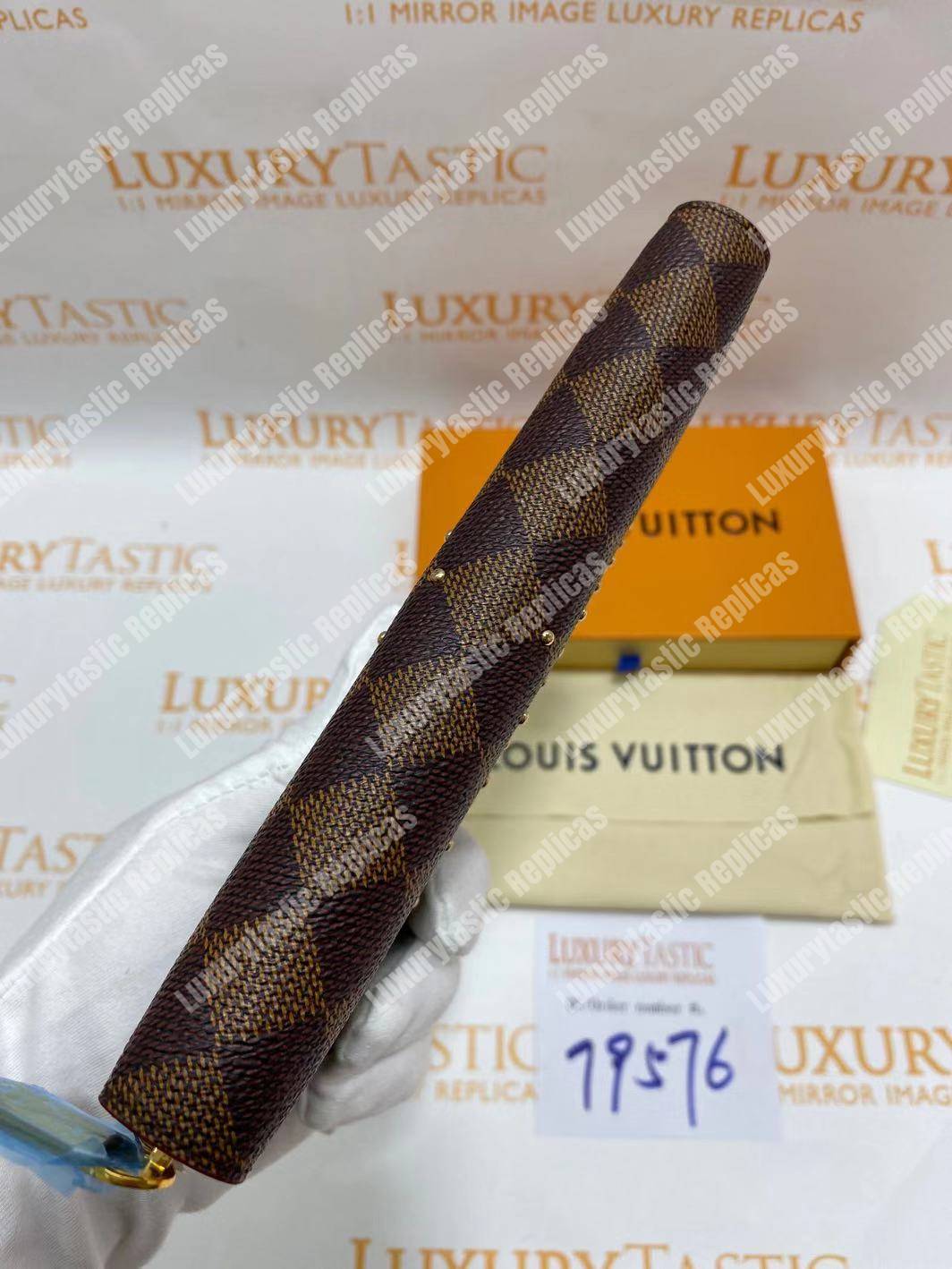 LV Zippy Wallet Damier Ebene Gold Studs