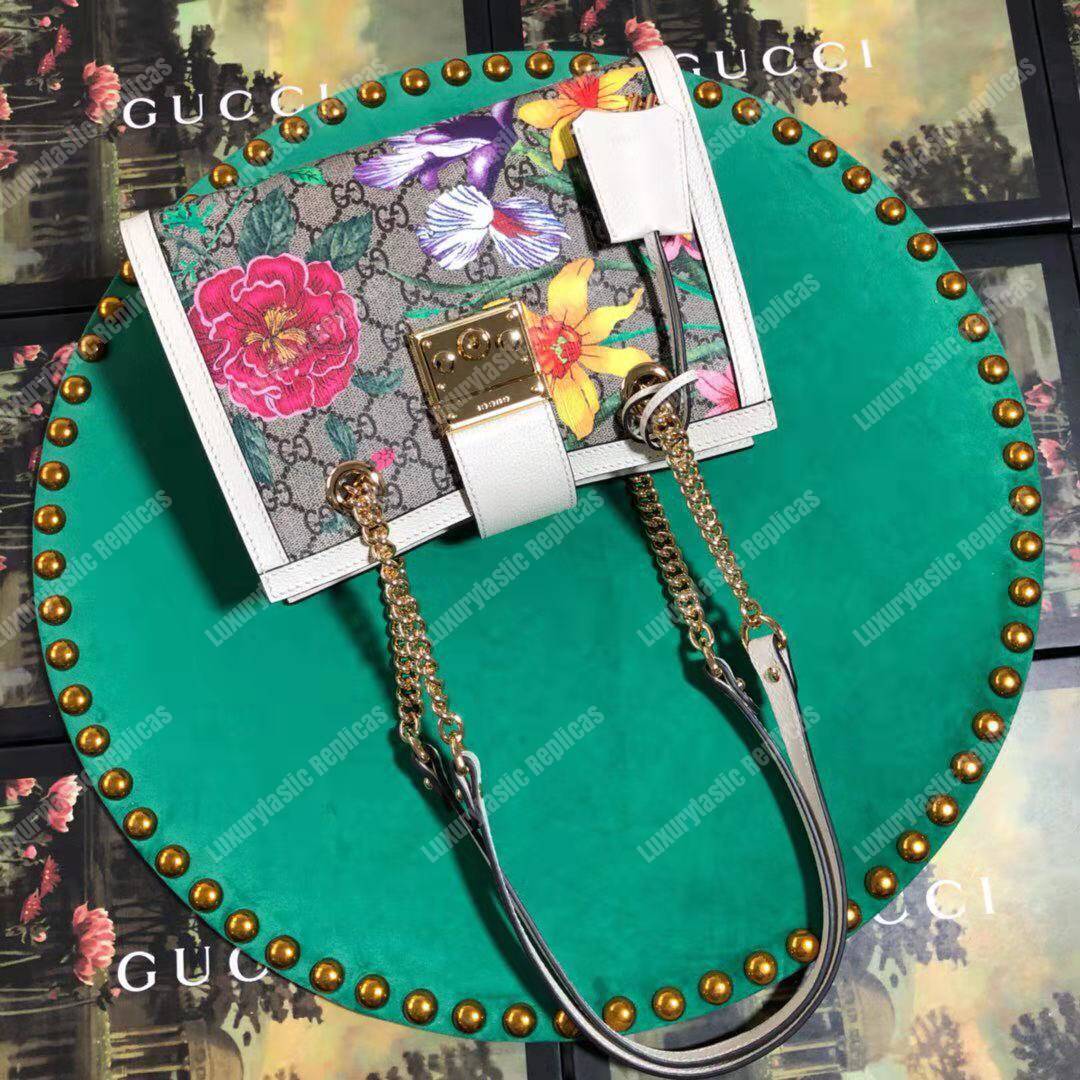 G*u*i padlock small shoulder bag white flora