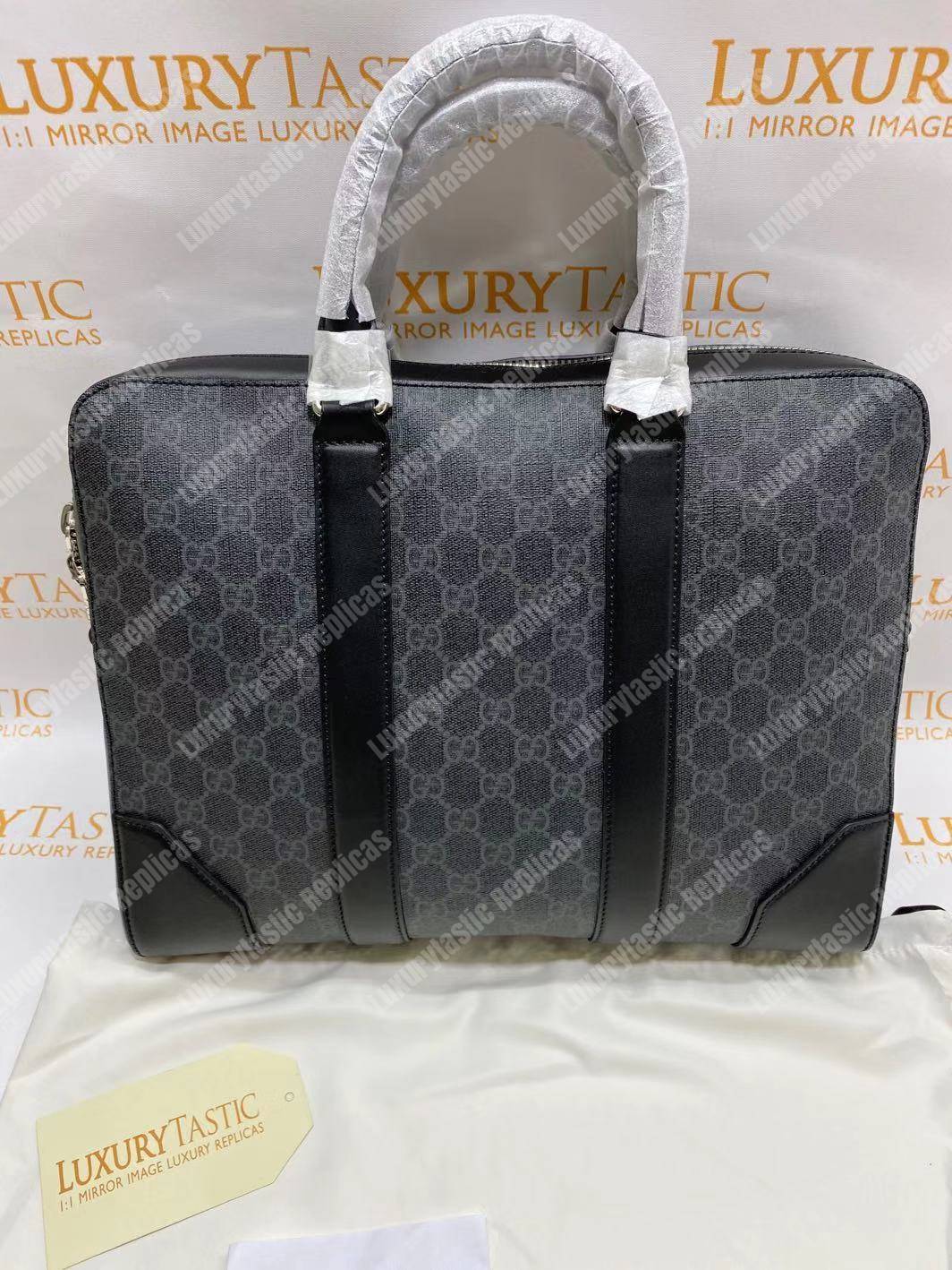 G*u*i gg sup*e briefcase black/grey canvas