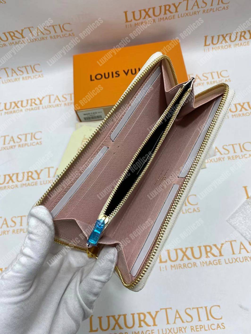 LV Clemence Wallet Damier Azur Canvas Rose Ballerine