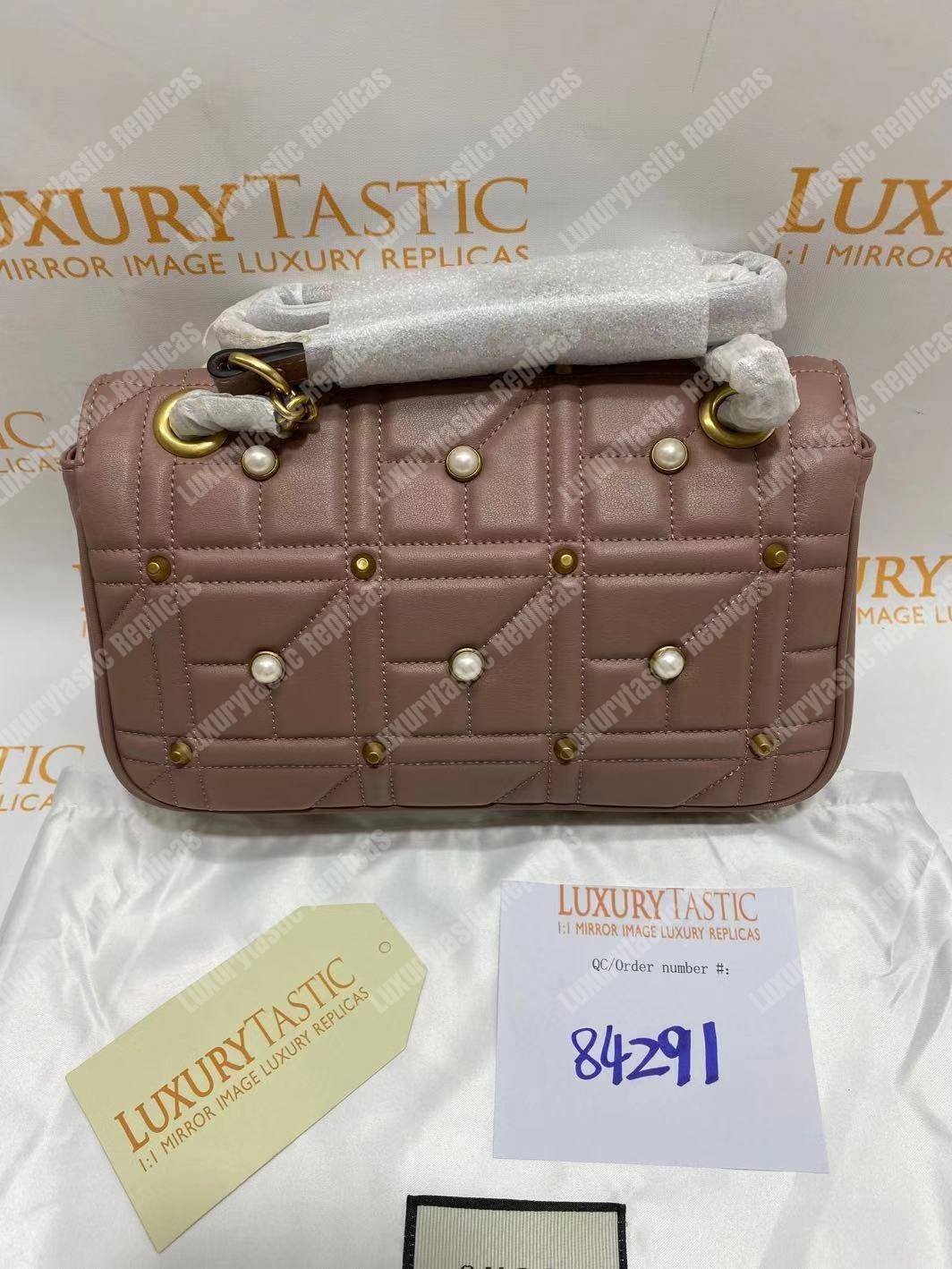 G*u*i gg marmont small matelassé shoulder bag with pearls dusty pink