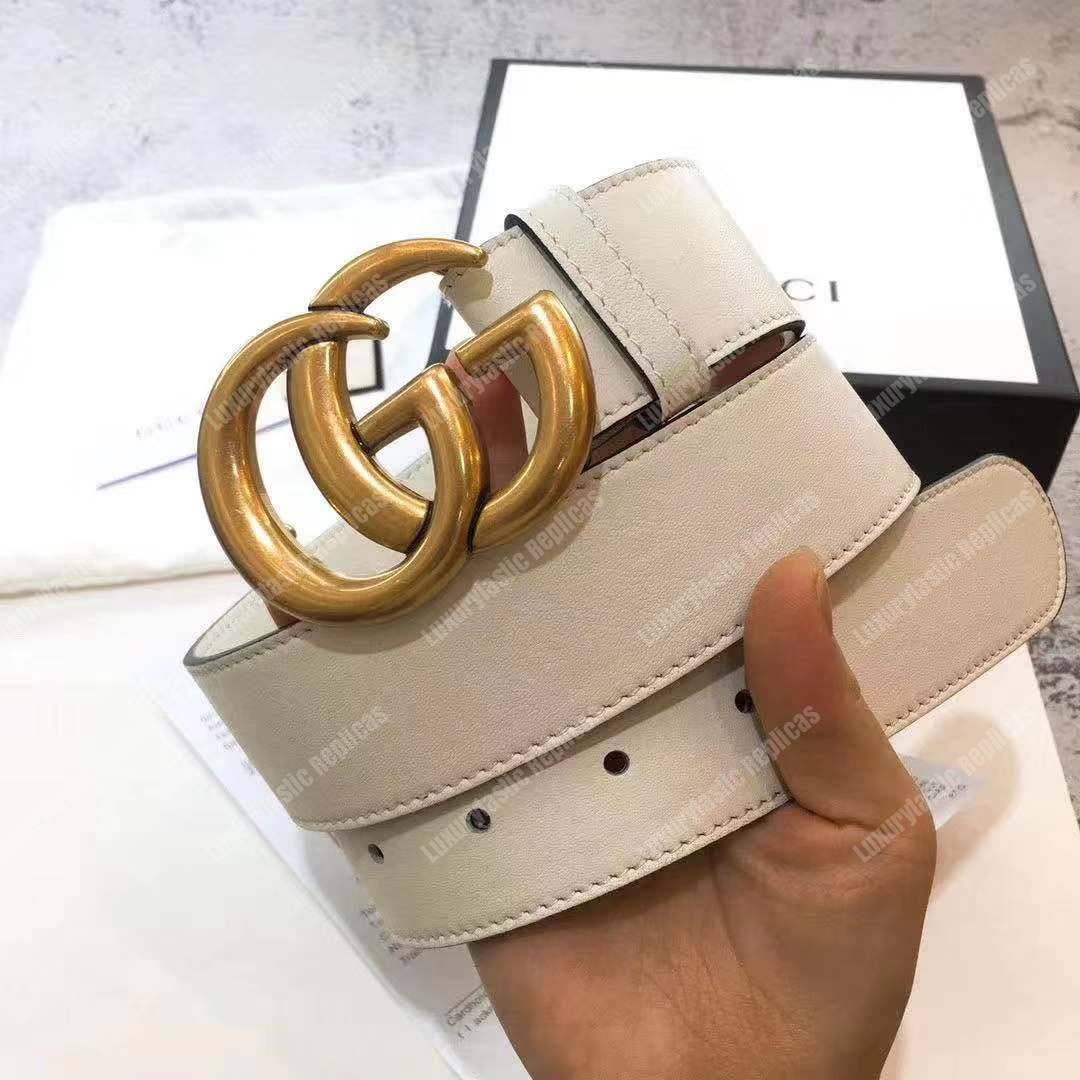 G*u*i leather belt with double g buckle white