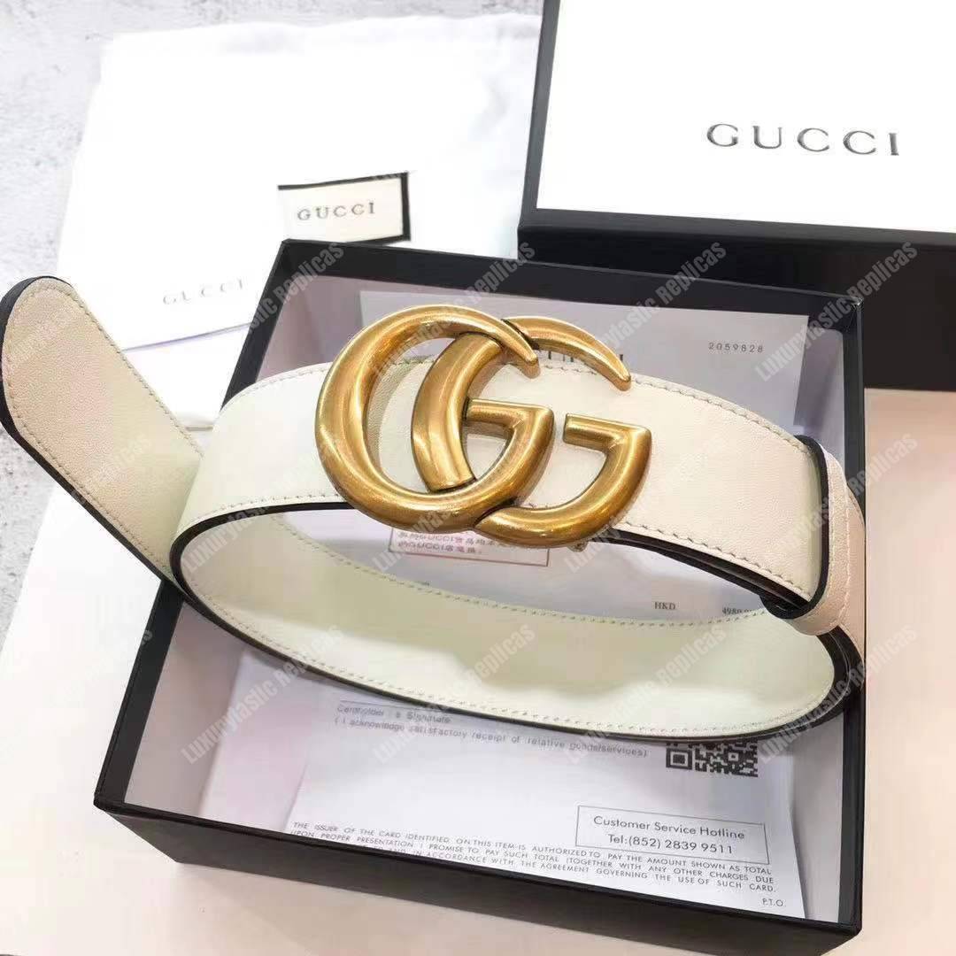 G*u*i leather belt with double g buckle white