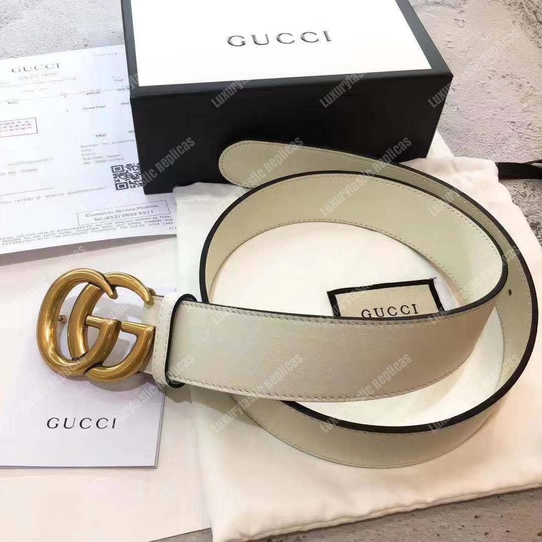 G*u*i leather belt with double g buckle white