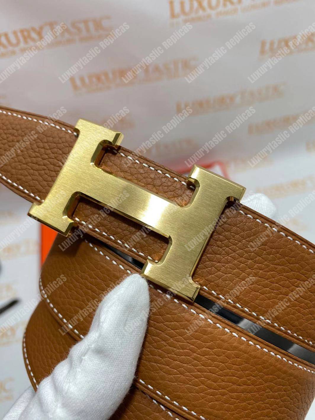 replica H**mes h belt buckle reversible leather strap brown