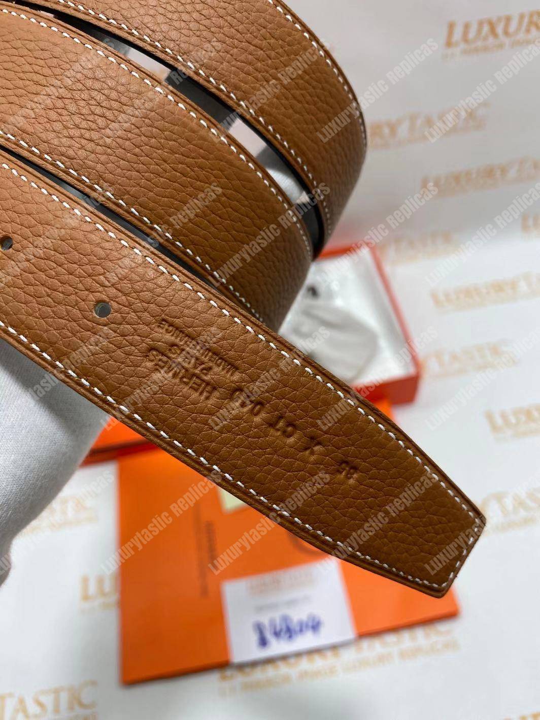 replica H**mes h belt buckle reversible leather strap brown