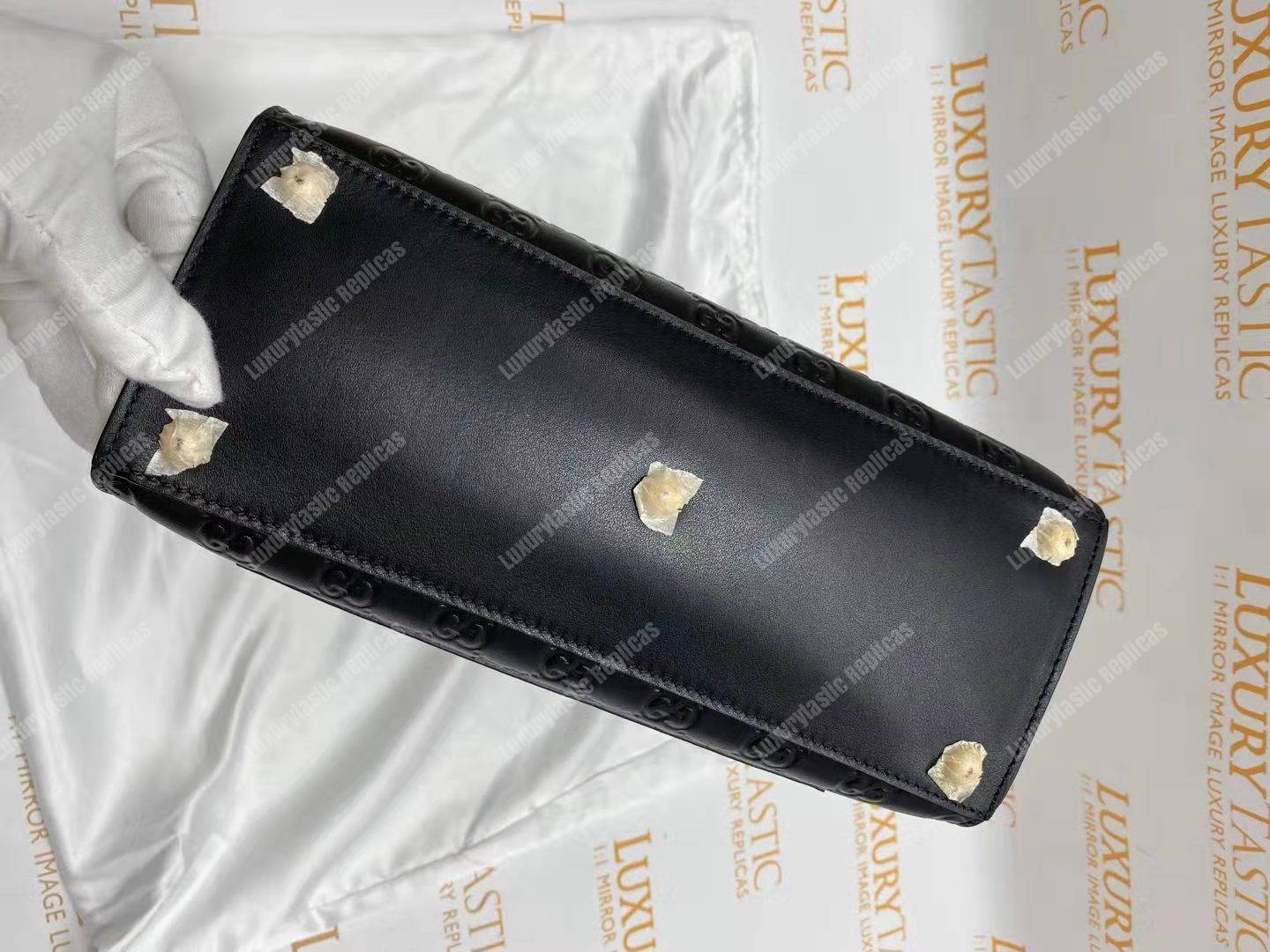 G*u*i padlock small signature top handle bag black