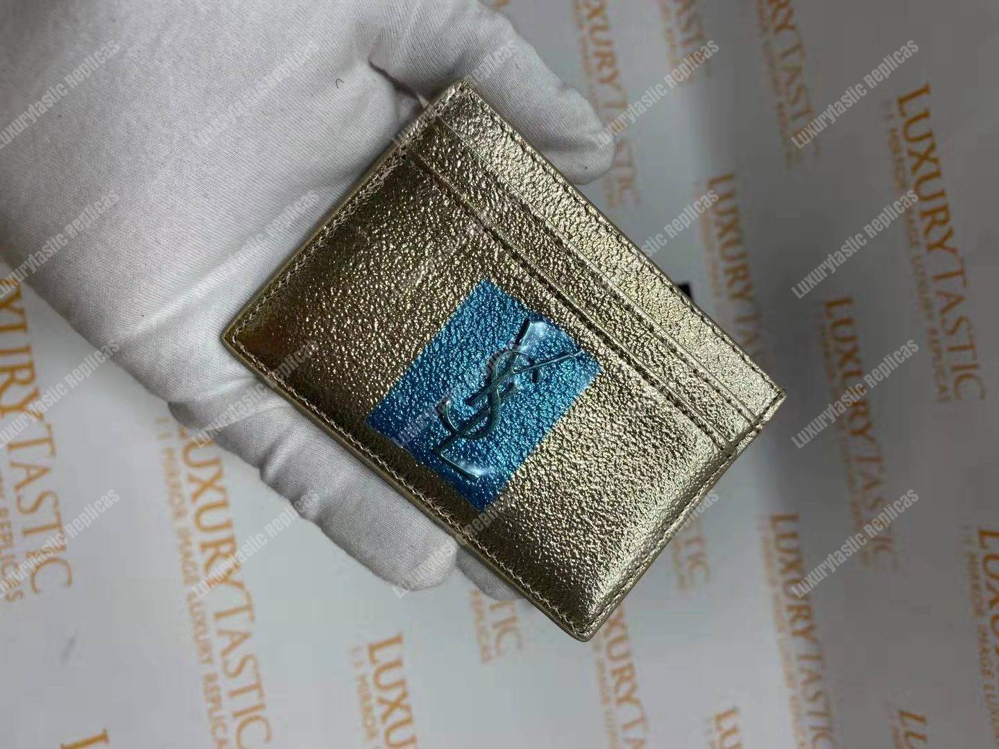 Saint Laurent Monogram Card Case Glitter Gold