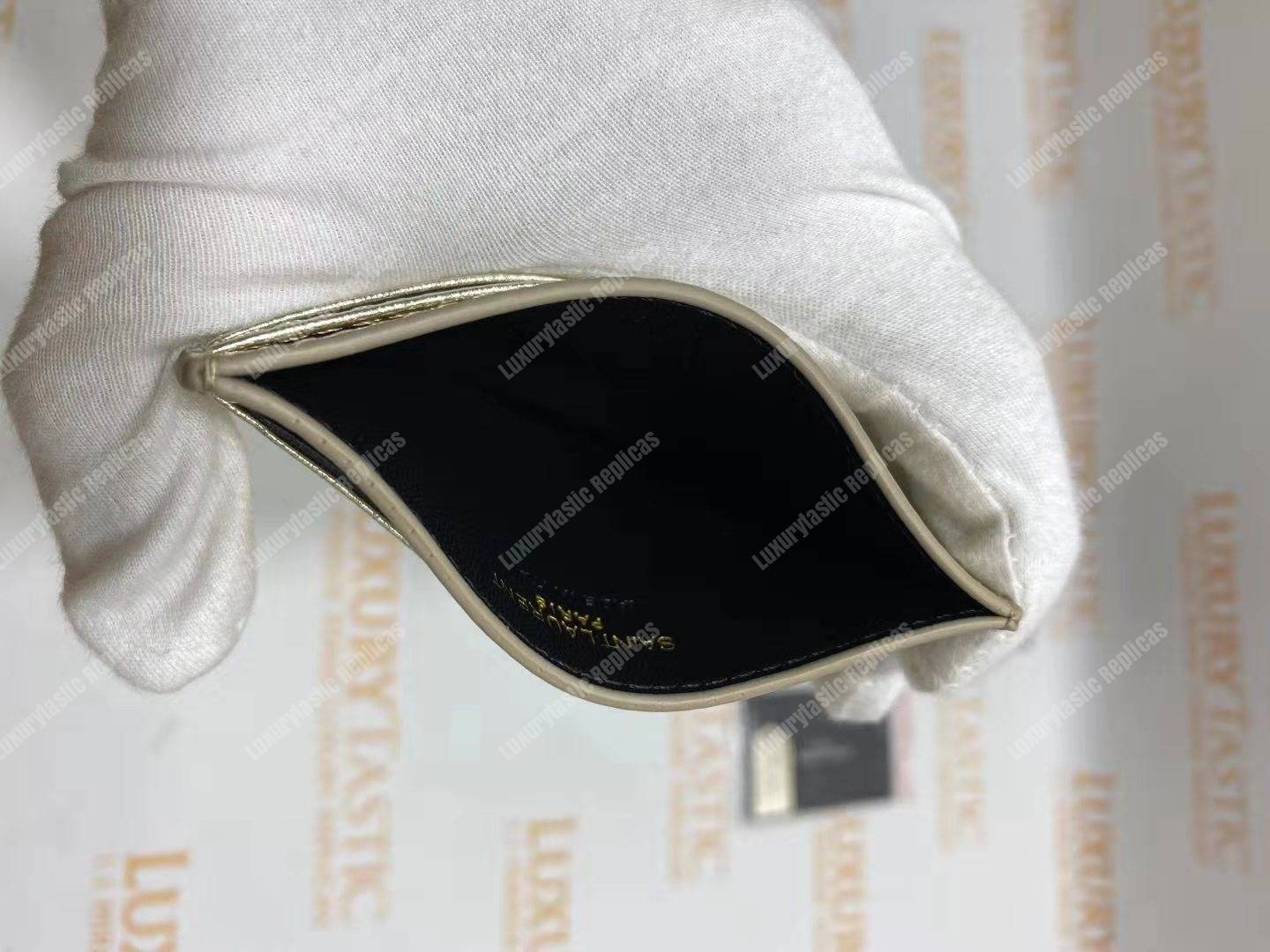 Saint Laurent Monogram Card Case Glitter Gold