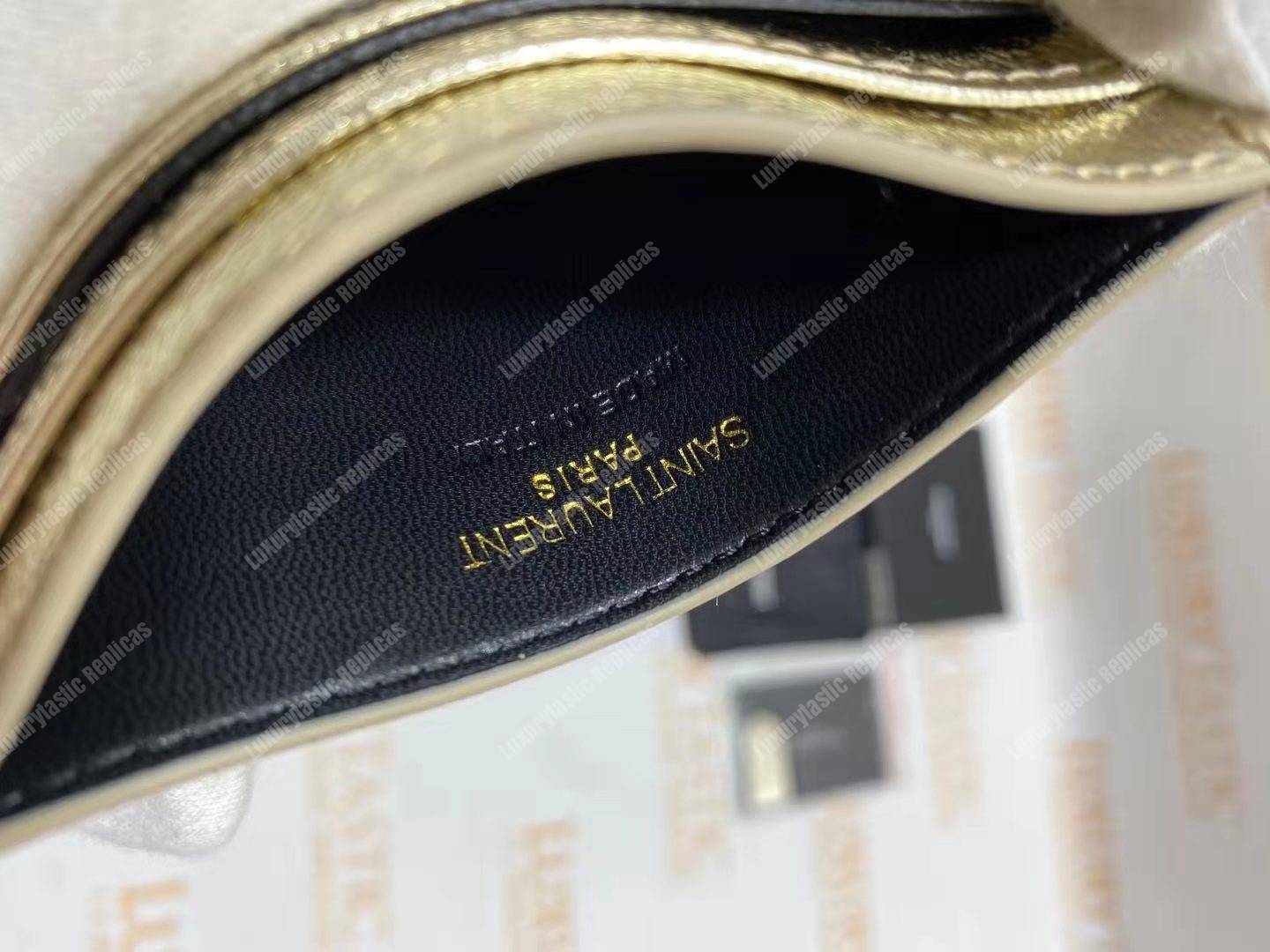 Saint Laurent Monogram Card Case Glitter Gold