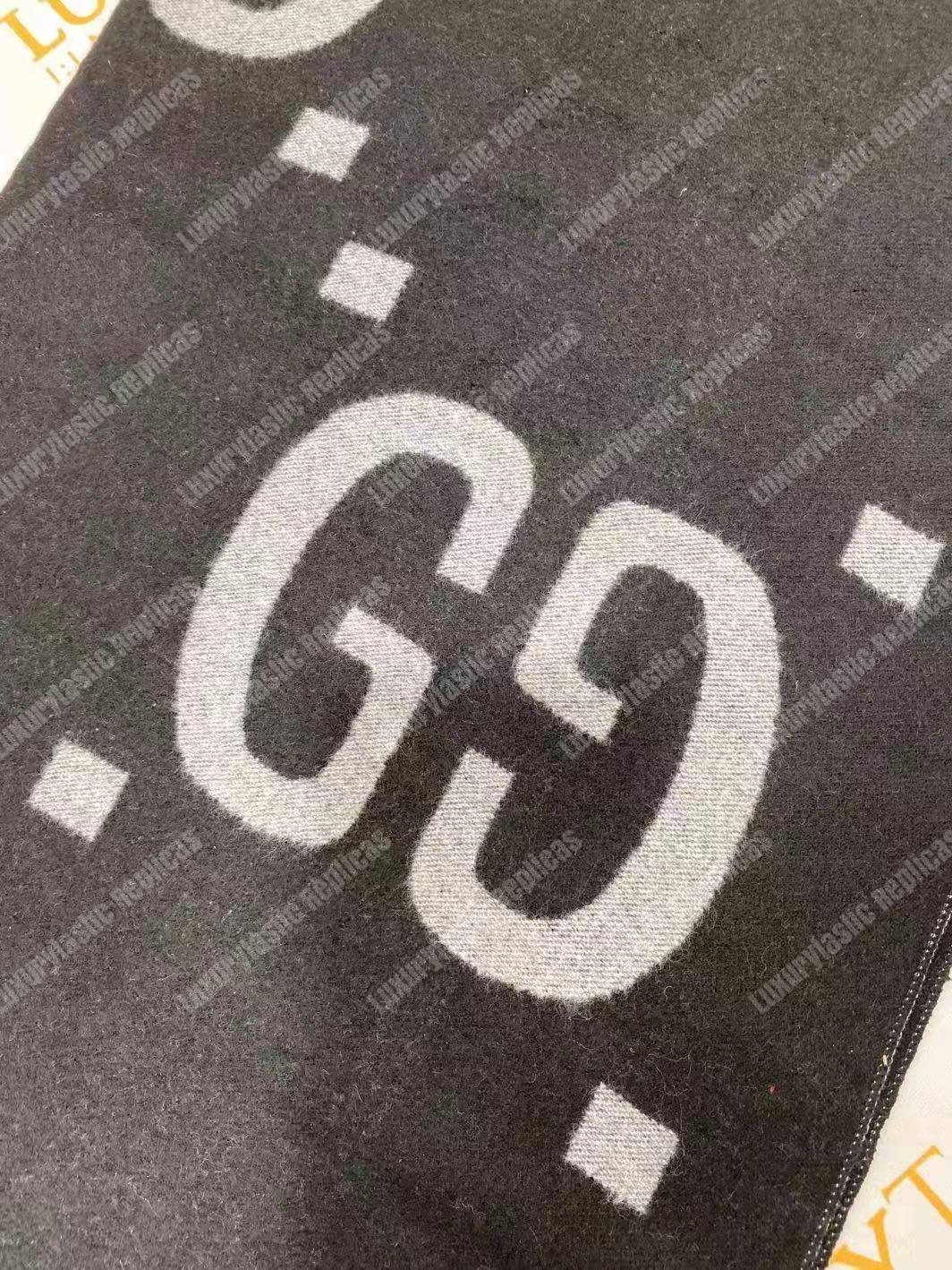 G*u*i gg jacquard wool silk scarf light grey & black