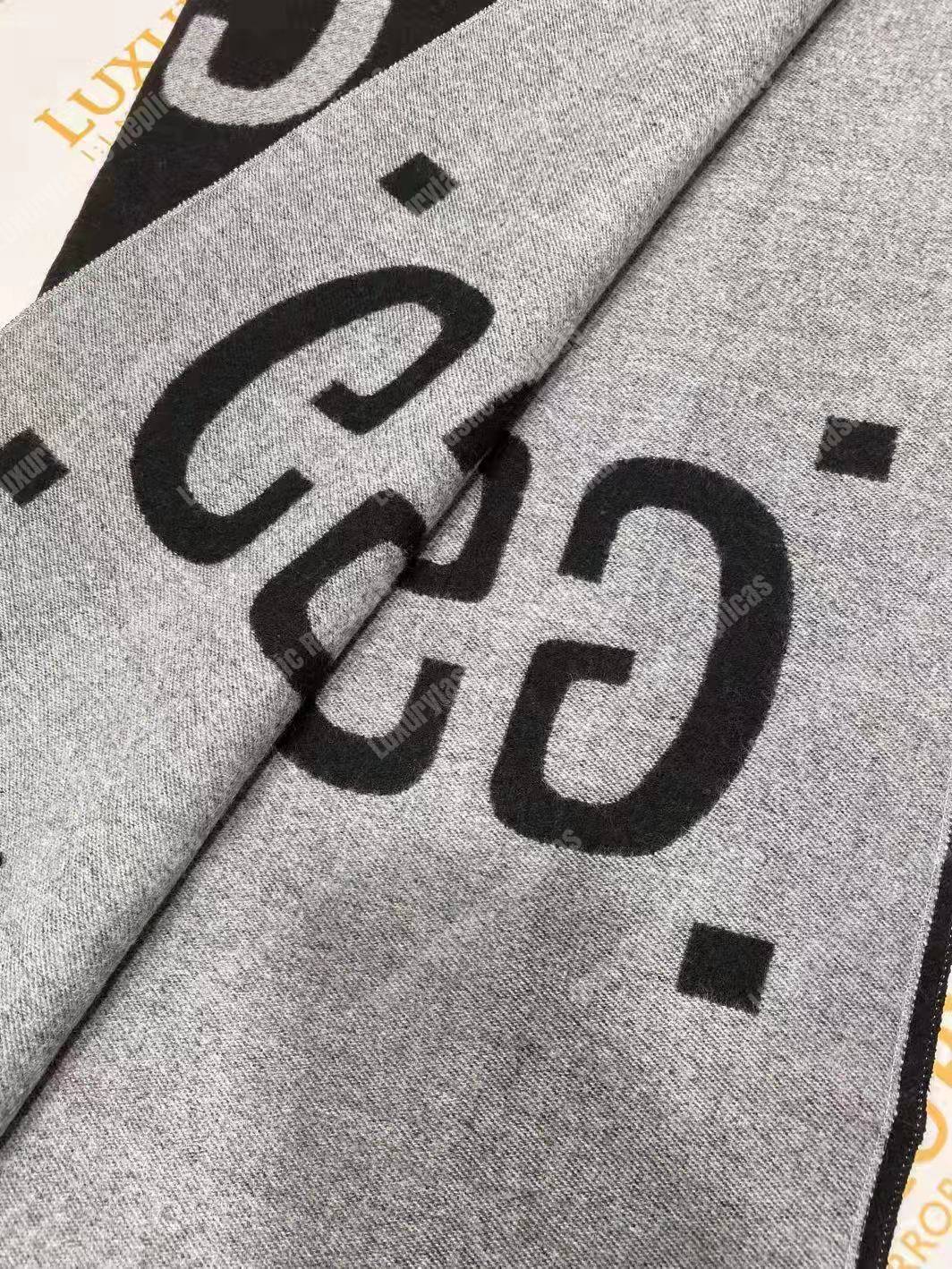 G*u*i gg jacquard wool silk scarf light grey & black