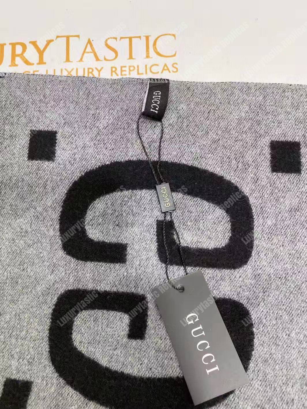 G*u*i gg jacquard wool silk scarf light grey & black