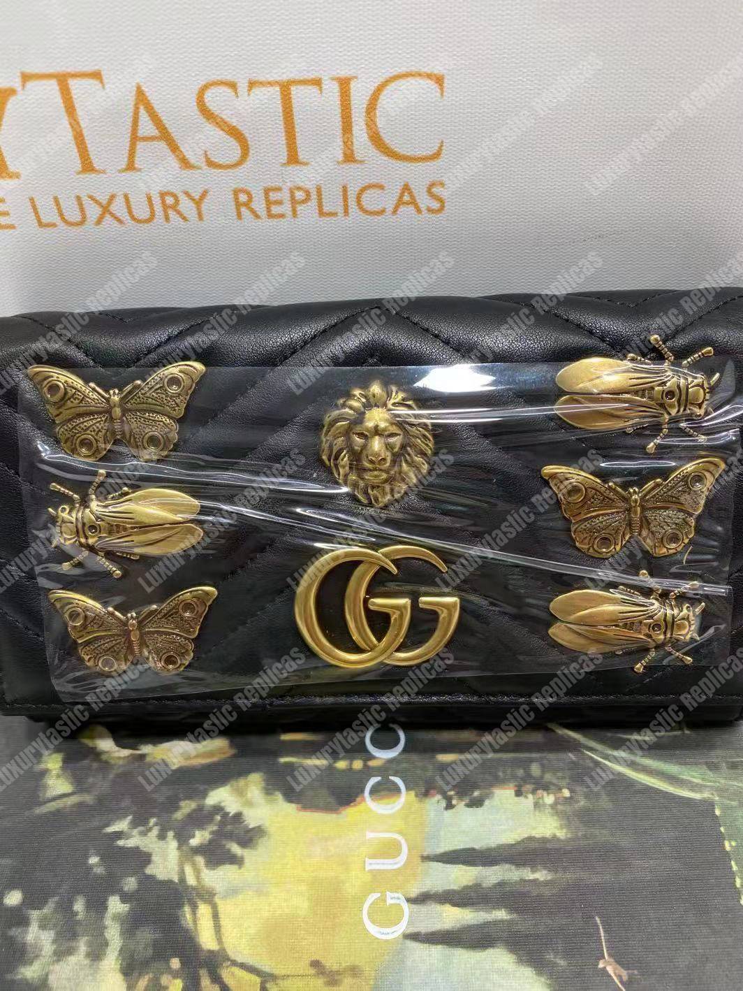 G*u*i gg marmont continental wallet with animal studs black