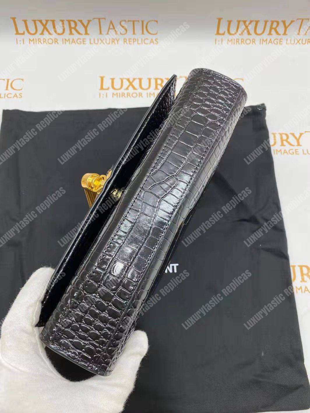 Saint Laurent Medium Kate Tassel Chain Bag Black Crocodile