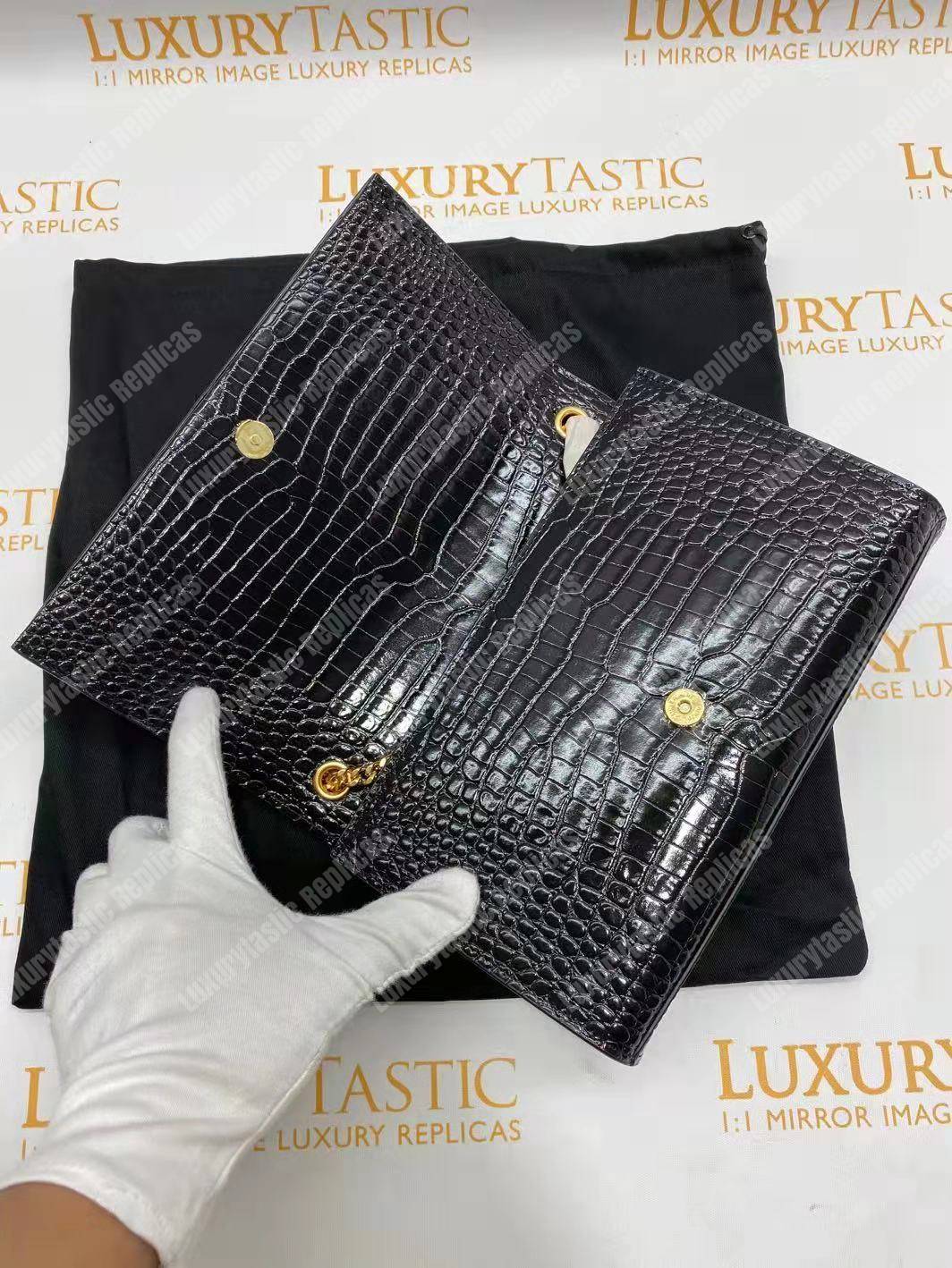Saint Laurent Medium Kate Tassel Chain Bag Black Crocodile