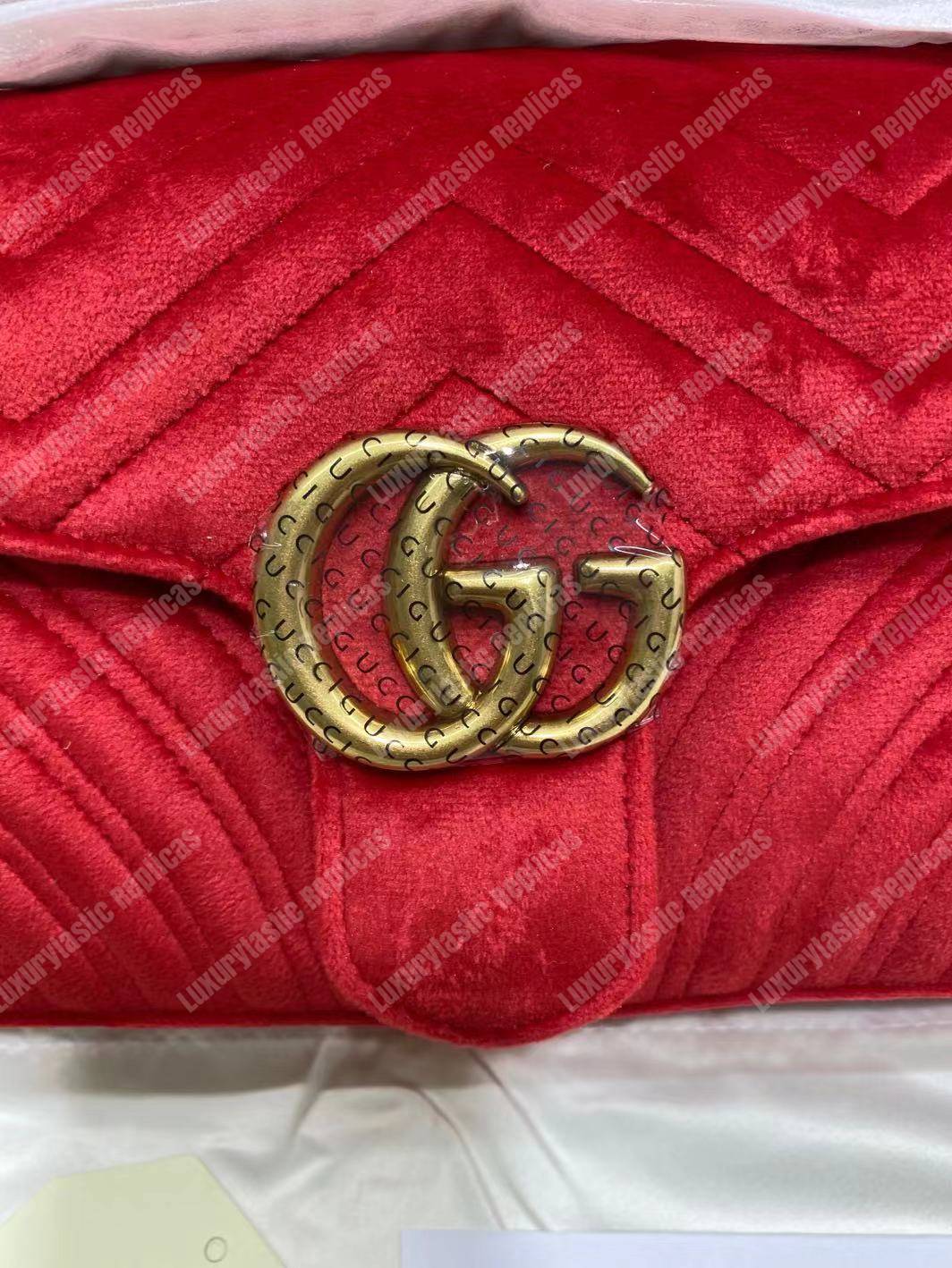 G*u*i gg marmont velvet shoulder bag red