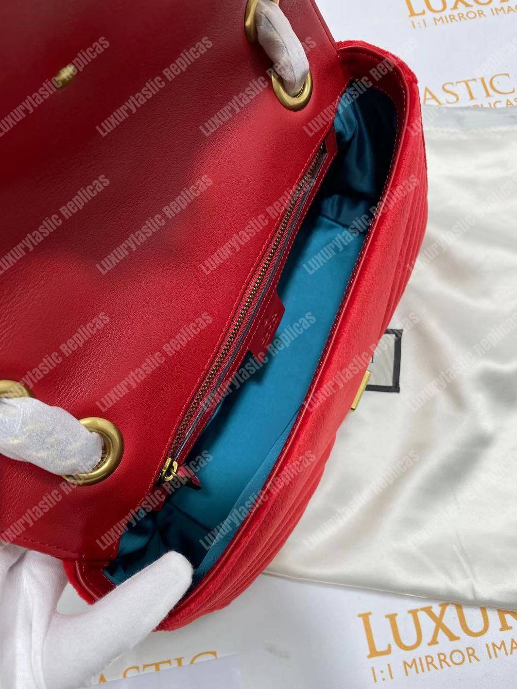 G*u*i gg marmont velvet shoulder bag red