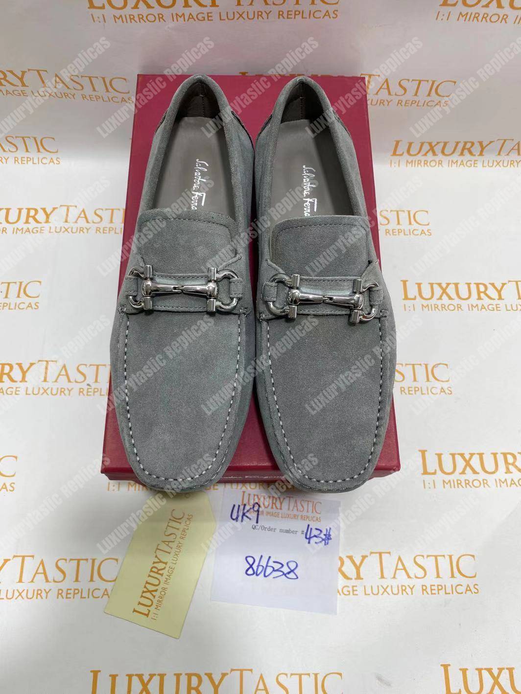 Salvatore Ferragamo Gancini Driving Shoe Gray