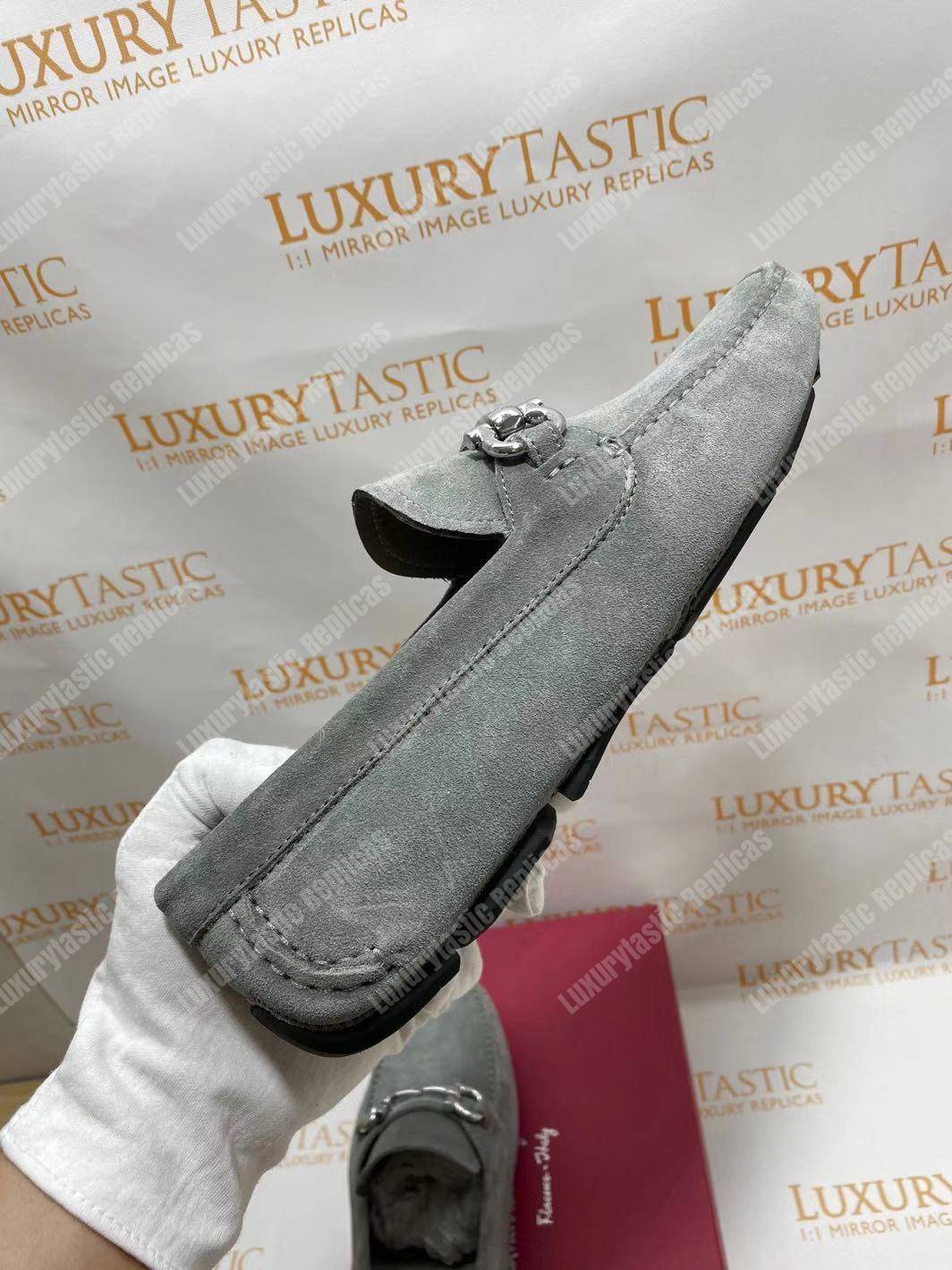 Salvatore Ferragamo Gancini Driving Shoe Gray