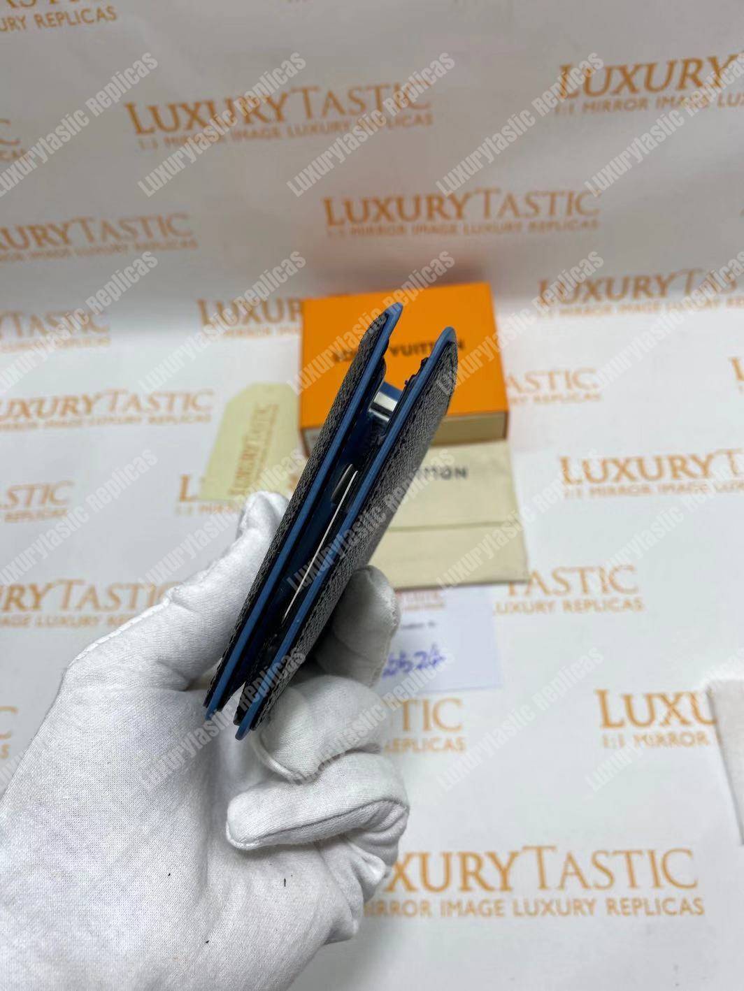 LV Multiple Wallet Damier Graphite Canvas Blue Neon