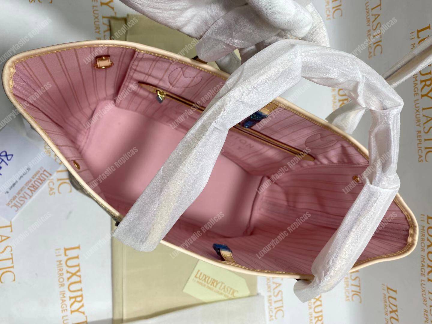 LV Neverfull MM Damier Azur Rose Ballerine