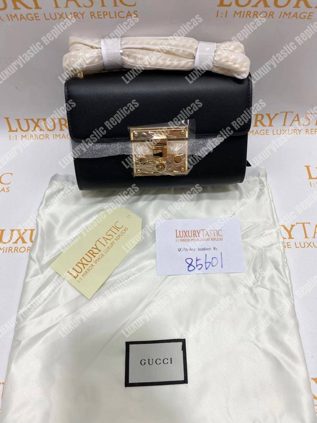 G*u*i padlock small leather shoulder bag black