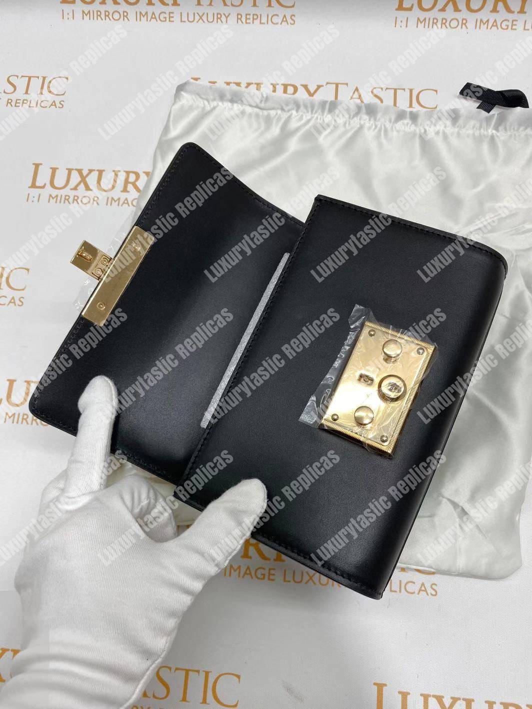 G*u*i padlock small leather shoulder bag black